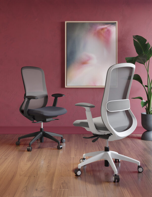 Konfurb Crescent Mid-Back Executive Chair w/Weight-Activated Synchro-Tilt, Fabric & Mesh - Charcoal - Image 6