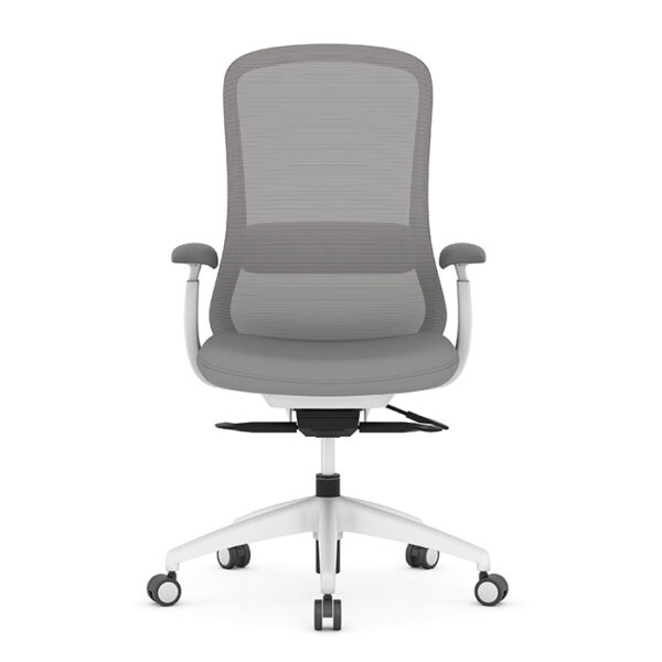 Konfurb Crescent Mid-Back Executive Chair w/Weight-Activated Synchro-Tilt, Fabric & Mesh - White & Gray - Image 3