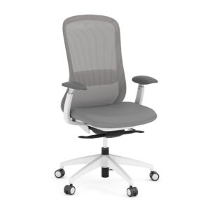 Konfurb Crescent Mid-Back Executive Chair w/Weight-Activated Synchro-Tilt, Fabric & Mesh - White & Gray