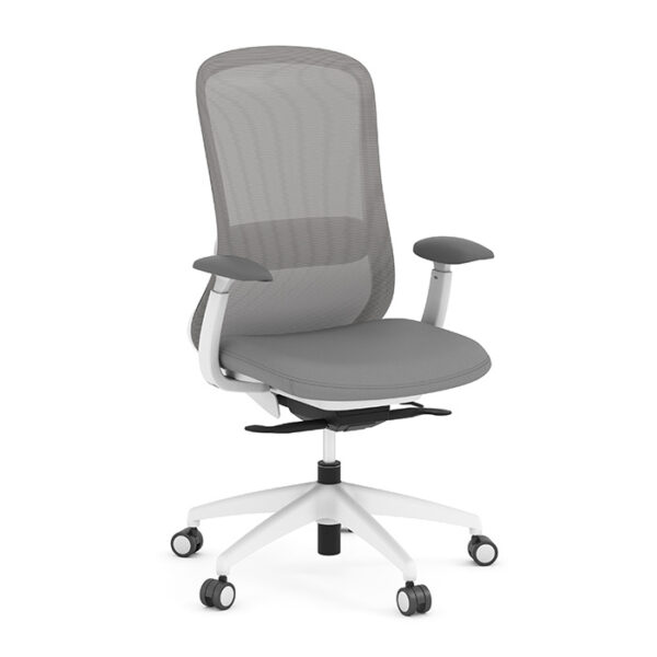 Konfurb Crescent Mid-Back Executive Chair w/Weight-Activated Synchro-Tilt, Fabric & Mesh - White & Gray