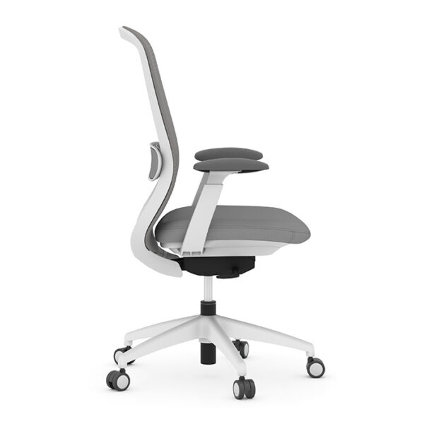 Konfurb Crescent Mid-Back Executive Chair w/Weight-Activated Synchro-Tilt, Fabric & Mesh - White & Gray - Image 4