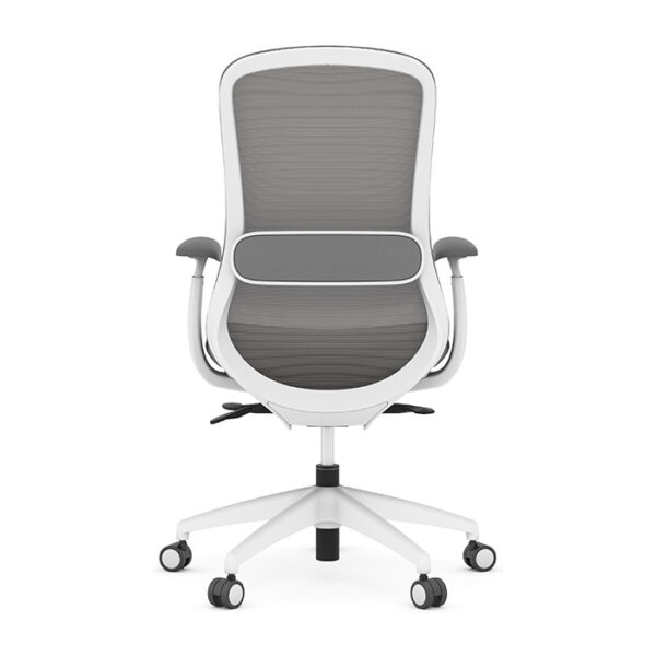Konfurb Crescent Mid-Back Executive Chair w/Weight-Activated Synchro-Tilt, Fabric & Mesh - White & Gray - Image 2