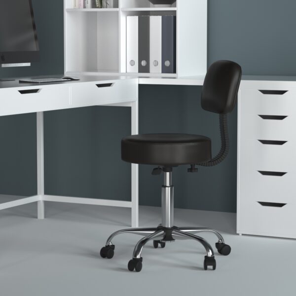 Be Well Medical Spa Professional Adjustable Stool w/Back, Vinyl - Black - Image 8