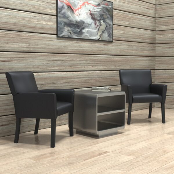 Box Arm Guest, Accent or Dining Chair w/Black Base, Vinyl - Black - Image 6