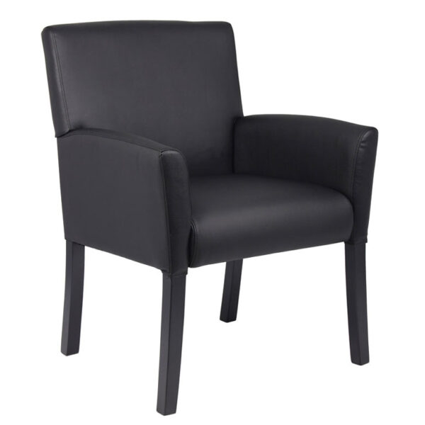Box Arm Guest, Accent or Dining Chair w/Black Base, Vinyl - Black