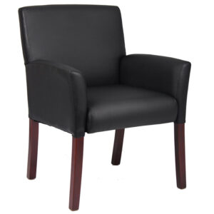 Box Arm Guest, Accent or Dining Chair w/Mahogony Finish, Vinyl - Black