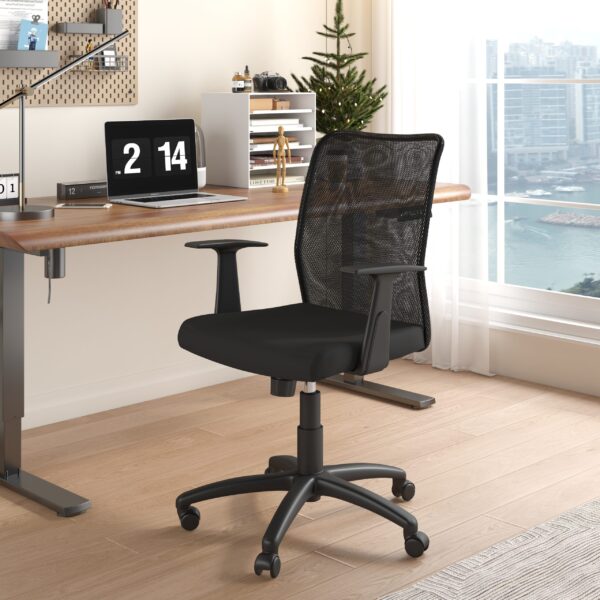 Budget Task Chair w/T-Arms, Mesh/Fabric - Black - Image 10