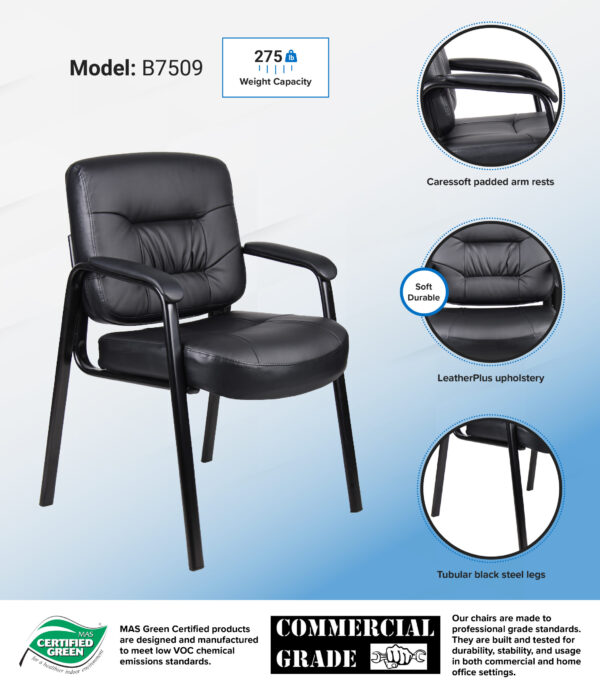 Executive Mid-Back Guest Chair, Leather - Black - Image 4