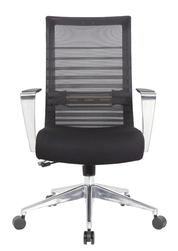 Horizontal Task Chair w/Synchro-Tilt Mechanism & Aluminum Arms/Base, Mesh - Black - Image 3
