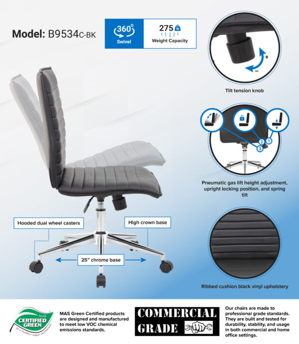Hospitality Task Chair, PVC Vinyl - Black - Image 4