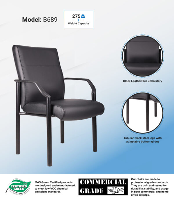 Mid-Back Guest Chair, Leather - Black - Image 4
