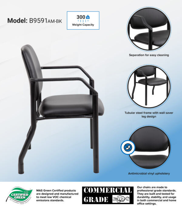 Mid-Back Guest Chair w/300lb Capacity, Vinyl - Black - Image 4