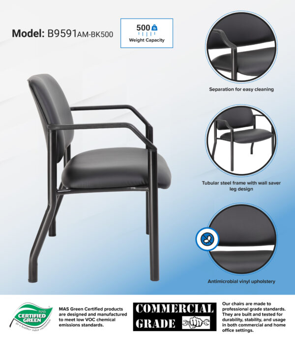 Mid-Back Guest Chair w/500lb Capacity, Vinyl - Black - Image 4