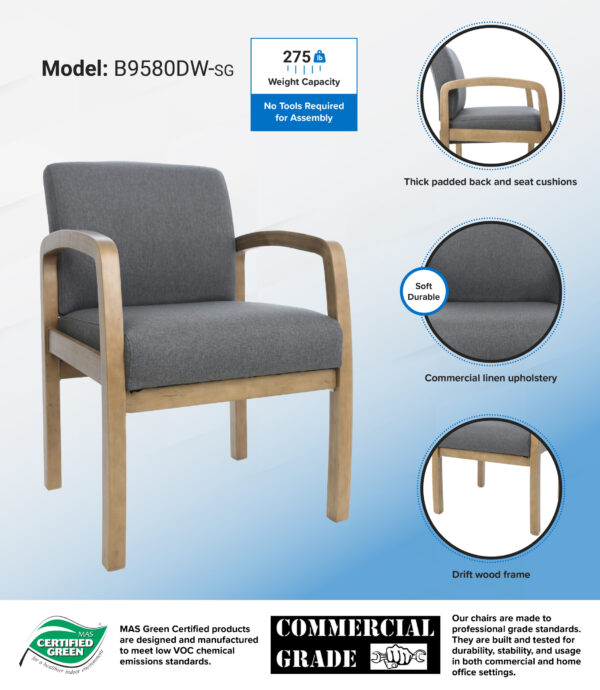 NTR Guest, Accent or Dining Chair, Linen - Gray - Image 4
