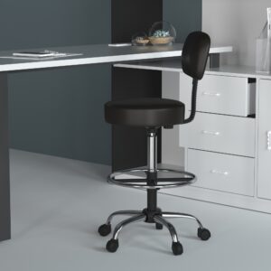 Office Medical/Drafting Stool w/Back, Vinyl - Black