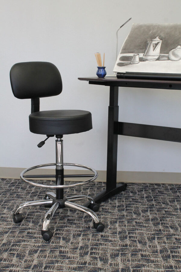 Office Medical/Drafting Stool w/Back, Vinyl - Black - Image 9