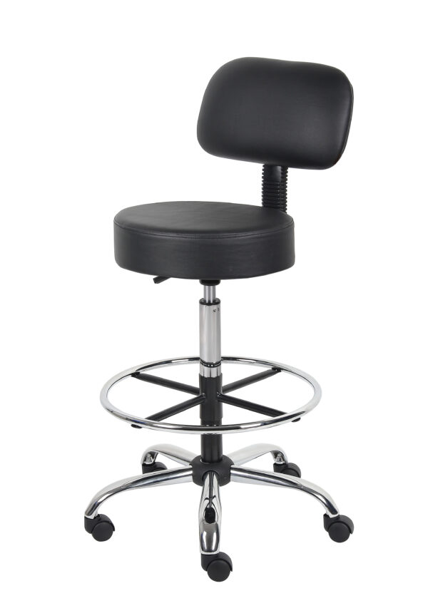 Office Medical/Drafting Stool w/Back, Vinyl - Black - Image 7