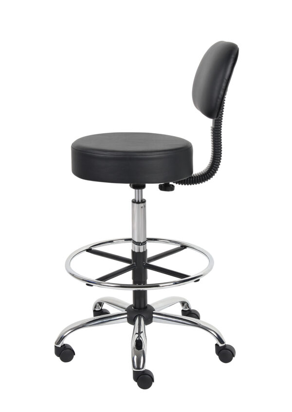 Office Medical/Drafting Stool w/Back, Vinyl - Black - Image 5