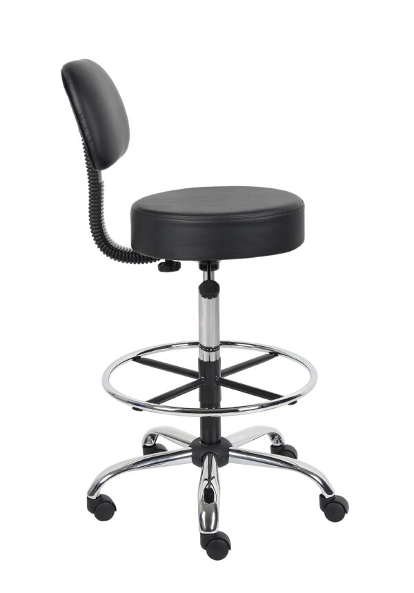 Office Medical/Drafting Stool w/Back, Vinyl - Black - Image 6
