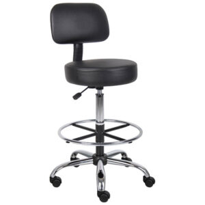 Office Medical/Drafting Stool w/Back, Vinyl - Black