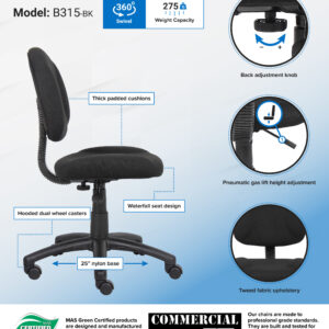 Perfect Posture Deluxe Office Task Chair, Tweed - Black