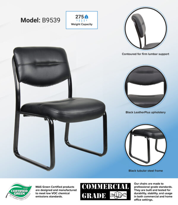 Sled Base Side Chair, Leather - Black - Image 4