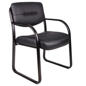 Sled Base Side Chair w/Arms, Leather - Black
