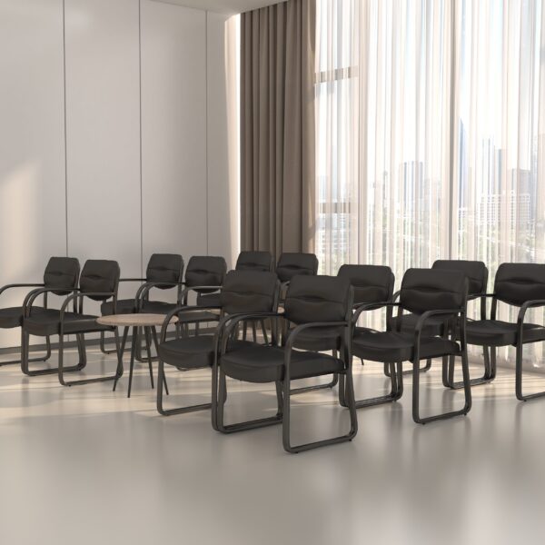 Sled Base Side Chair w/Arms, Leather - Black - Image 8