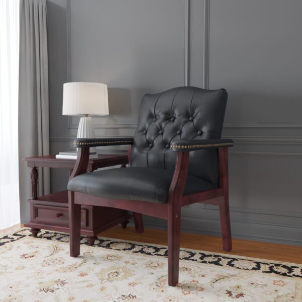 Traditional Guest, Accent or Dining Chair w/Mahogony Finish, Vinyl - Black - Image 10