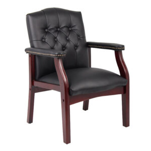 Traditional Guest, Accent or Dining Chair w/Mahogony Finish, Vinyl - Black