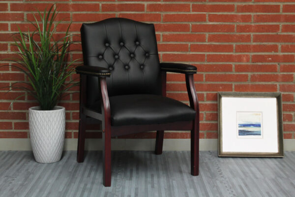 Traditional Guest, Accent or Dining Chair w/Mahogony Finish, Vinyl - Black - Image 7