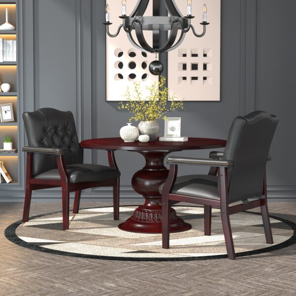Traditional Guest, Accent or Dining Chair w/Mahogony Finish, Vinyl - Black - Image 9