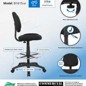 Ergonomic Works Adjustable Drafting Chair, Tweed - Black